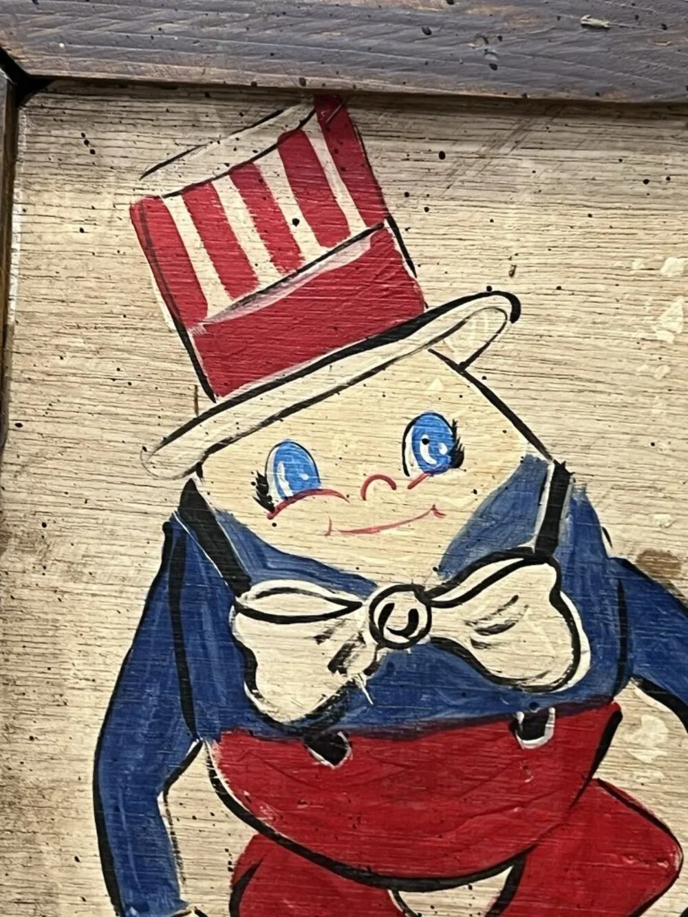 Rustic Patriotic Uncle Sam Humpty Dumpty Primitive Wood Frame USA Americana